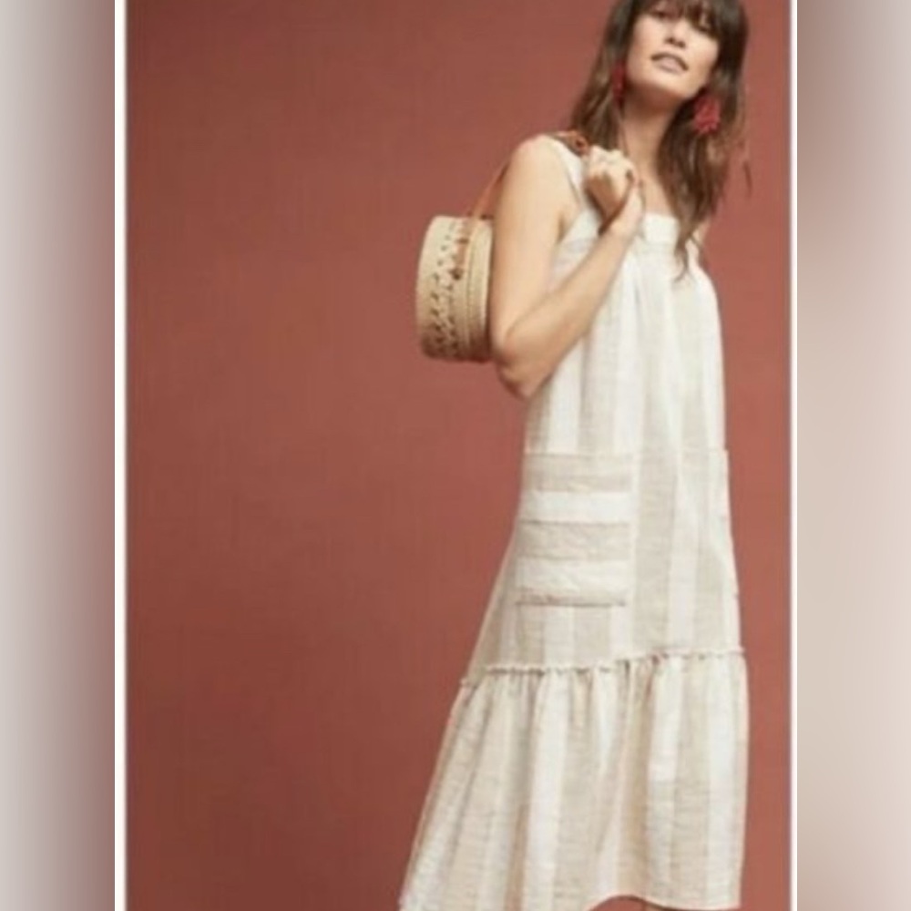 Anthropologie Maeve Cream Striped Tiered Sundress